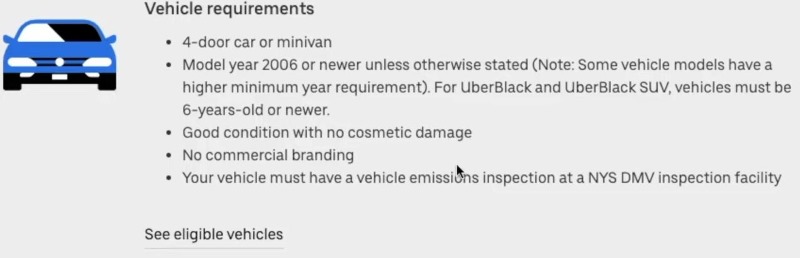 uber driver vehicle requirements example