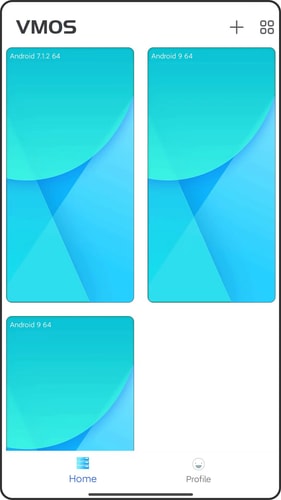 VMOS app showing virtual Android devices