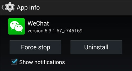 force stop wechat from android app info