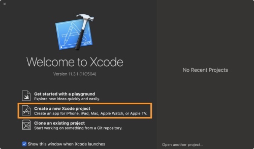 xcode create a new project